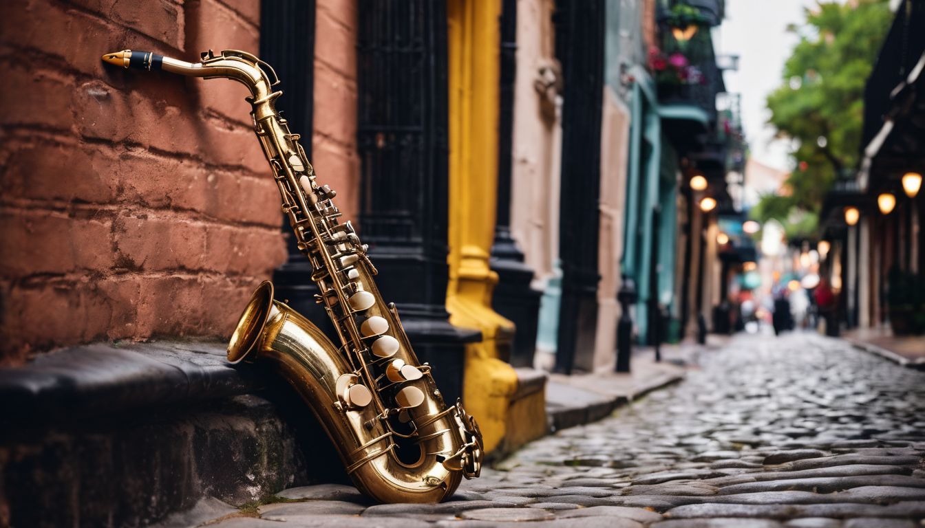 Saxophone leaning towards street corner